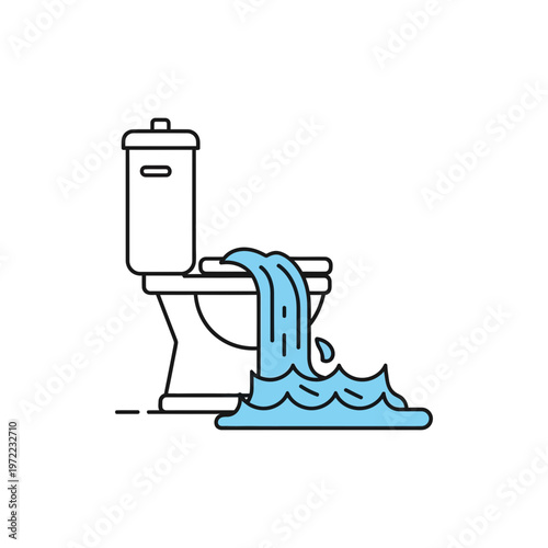 トイレから水が溢れ出し、床に流れ出ている様子を示すイラスト。