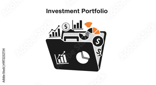 Black Folder with Financial Investment Icons.