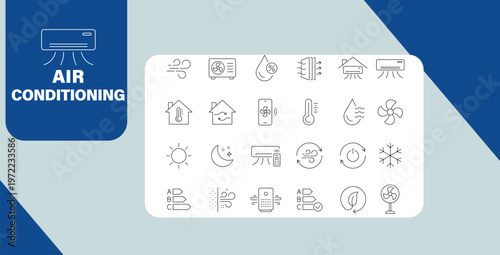 Air Conditioning Line Icons HVAC Cooling Heating Ventilation Temperature Control and Climate System