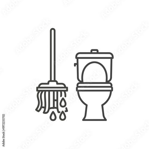 便器とほうきが描かれたシンプルなアイコンデザイン。
