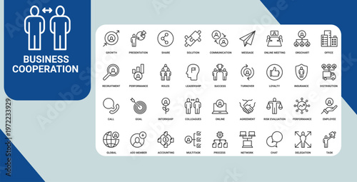 Business Cooperation Icons – Teamwork, Collaboration & Partnership