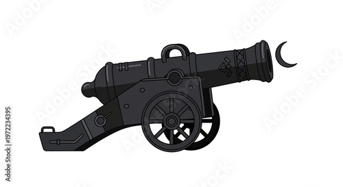 小型の黒い砲塔型の武器で、車輪と望遠鏡が付いている。