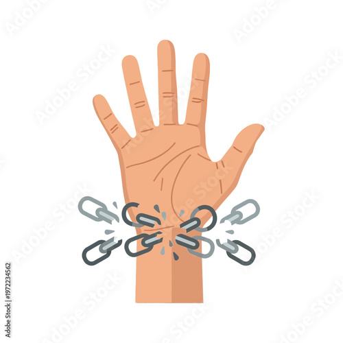 手のひらが開いており、複数の金属製のカラビナが手に引っかかっている様子を描いている。