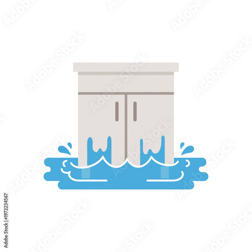 排水口から水が流れ出ている様子をシンプルなイラストで表現している。
