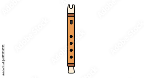 木製の縦型のフルート楽器が中央に位置し、シンプルなデザインが特徴的です。