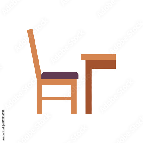 椅子と机が並んでいるシンプルな室内の家具のイラスト。