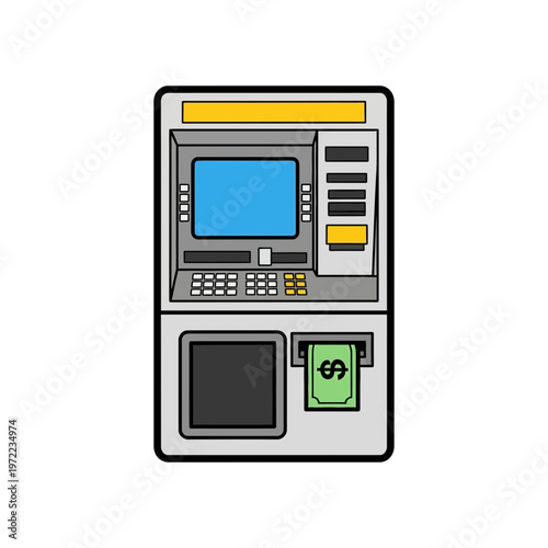 現金自動預け払い機（ATM）のイラストで、カード挿入口と現金出入口が描かれている。
