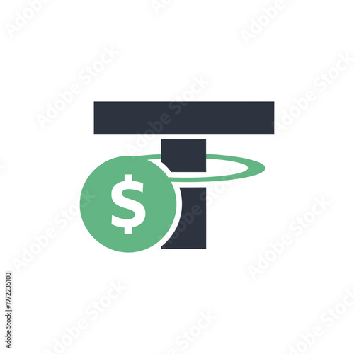 破損したATMのイラストで、紙幣とコインが描かれているシンプルなデザインです。