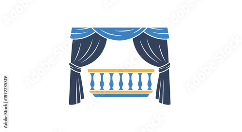 舞台のカーテンとバルコニーのデザインを持つ劇場の舞台装飾のイラストです。