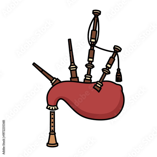 複数の笛とバグパイプが組み合わさった楽器のイラスト。