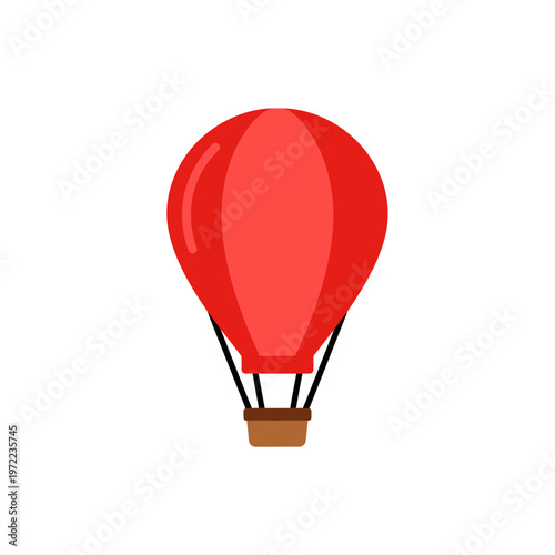 赤色の熱気球のイラストで、シンプルなデザインと明るい色合いが特徴です。