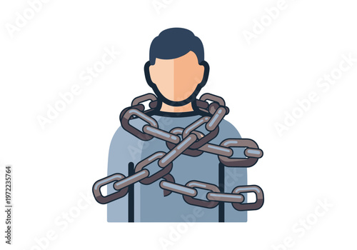 鎖で縛られた人のイラストで、拘束や制約を象徴している。