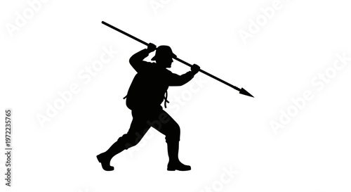 釣り竿を持つ人物のシルエット、アウトドア活動をしている様子を示す黒い影。