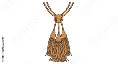 金色の飾り紐と房飾りがついた装飾品のクローズアップ画像です。