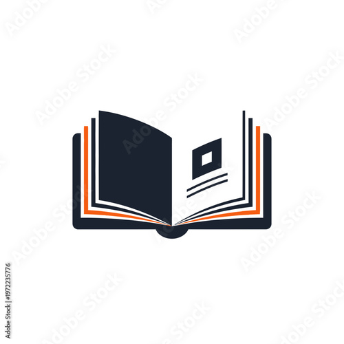 開いた本のイラストで、ページと表紙のデザインがシンプルに描かれている。