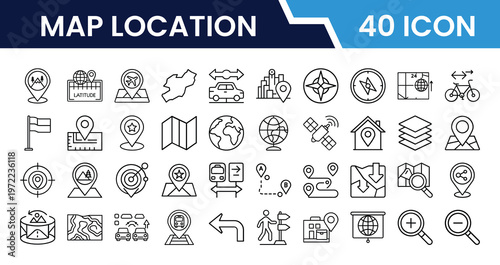 Outline Map Location Icon Set in Line Art Style for GPS, Pin, Navigation, Directions, Map Marker, Geolocation, Landmark, and Digital Interface Design