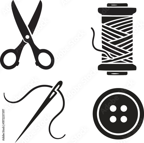 A line icon set for sewing and tailoring with editable stroke style, perfect for needlework, fashion design, clothing creation, textile industry, craft, hobby, and creative projects 
