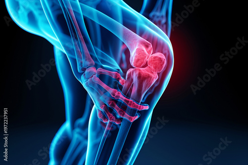 X ray style 3D Rendering - Severe pain in the joints - Rheumatism and arthrosis - 3D illustration 