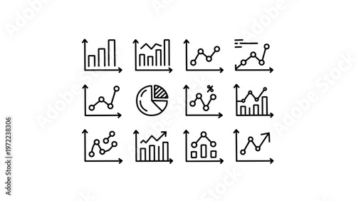 Collection of diverse iconographic chart and graph symbols in black and white Vector