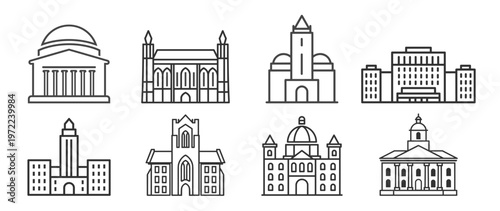 University education campus outline set icon