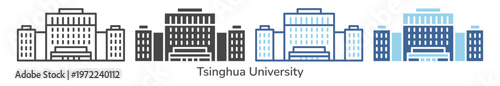 Tsinghua education campus outline set icon