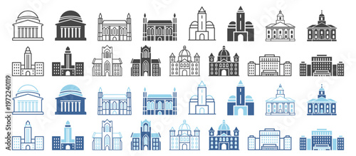 University education campus outline icon set