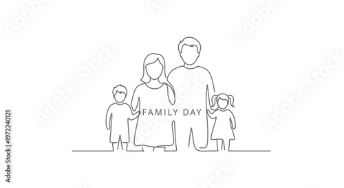 Line art illustration of a family with the text family day
