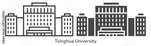 Tsinghua education campus outline set icon