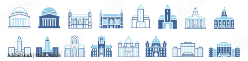 University education campus outline set icon