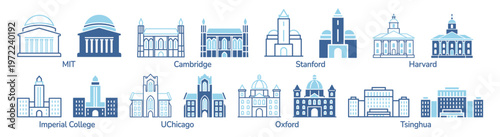 University education campus outline set icon