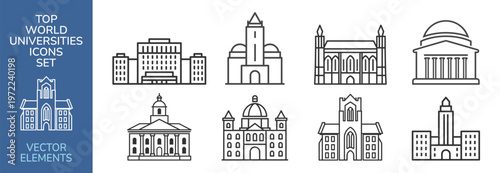 University education campus outline icon set