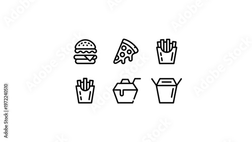 Line drawing of five popular fast food icons Vector