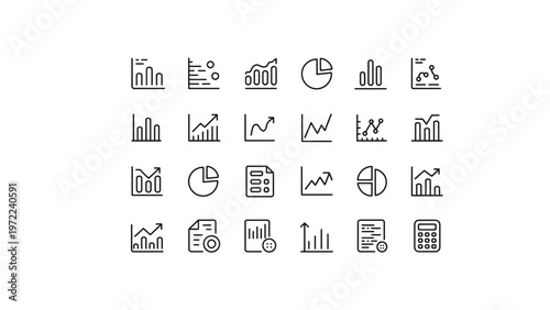 Collection of various icons depicting data visualization and analytics tools Vector
