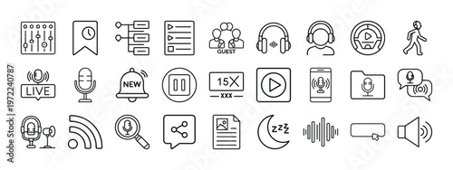 Diverse collection of minimal line art icons representing a broad theme