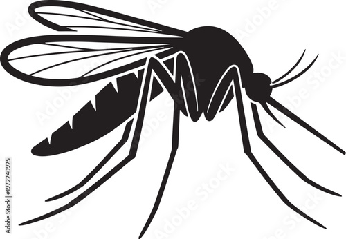 Simple mosquito silhouette icon showing flying blood sucking pest with double wings and long legs for pest control and health awareness campaigns