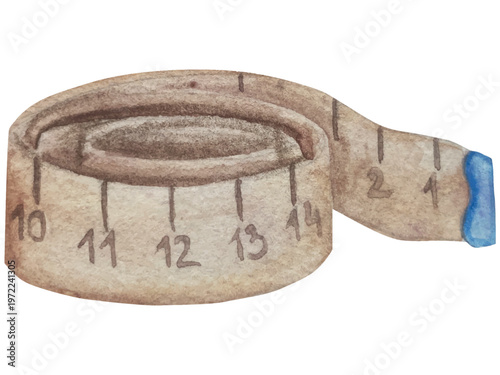 Hand drawn watercolor knitting and sewing elements set. A ball of yarn, crochet, thread, handcraft supplies, sewing, embroidering. Handmade and hobby supplies in blue, beige and pink colors. Vintage