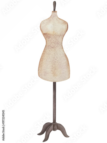 Hand drawn watercolor knitting and sewing elements set. A ball of yarn, crochet, thread, handcraft supplies, sewing, embroidering. Handmade and hobby supplies in blue, beige and pink colors. Vintage