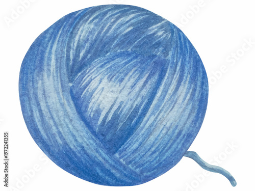 Hand drawn watercolor knitting and sewing elements set. A ball of yarn, crochet, thread, handcraft supplies, sewing, embroidering. Handmade and hobby supplies in blue, beige and pink colors. Vintage