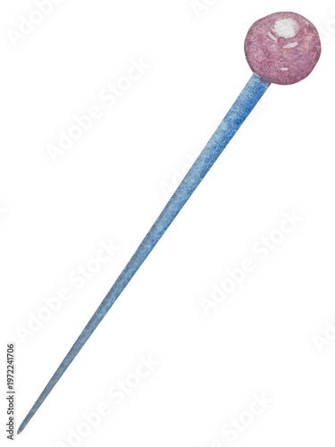 Hand drawn watercolor knitting and sewing elements set. A ball of yarn, crochet, thread, handcraft supplies, sewing, embroidering. Handmade and hobby supplies in blue, beige and pink colors. Vintage