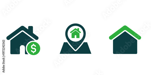 Real Estate Location Icons Set with Home Marker and Property Finance Symbols Vector Collection