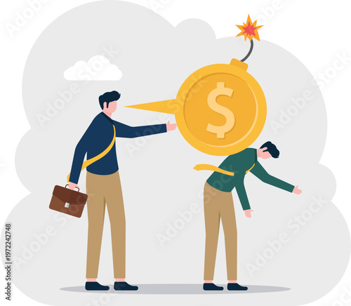 Manager putting a giant gold coin bomb on a stressed employee's head