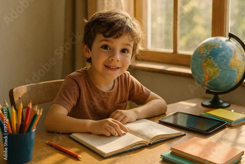 Cheerful Young Student Studying at Home