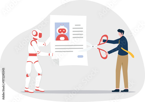 Professional cutting a job resume shown by a robot