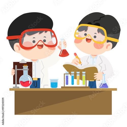 Children conducting science experiment in laboratory