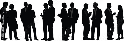 Silhouette Collection of Business Professionals in Suits Standing and Conversing in Pairs people