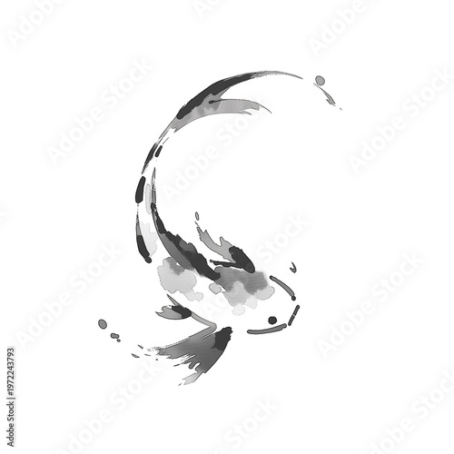 鯉の墨絵　悠々と泳ぐ和風水墨画イラスト
