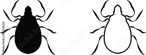 Tick icon set collection group, mite, parasite, arachnid symbols, pest control icons, black silhouette and outline line style vector illustration for hygiene, infestation, medical safety design