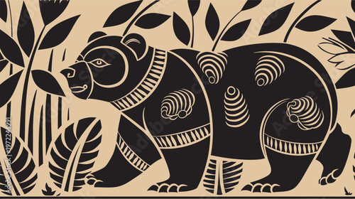 Native Chinese traditional drawing of a bear ink illustration hand-drawn animal detailed brushwork classic oriental art wildlife natural forest concept cultural heritage symbolic representation realis
