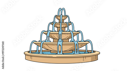 Tiered garden fountain with flowing blue water illustrates classic outdoor landscaping and relaxing backyard water features.