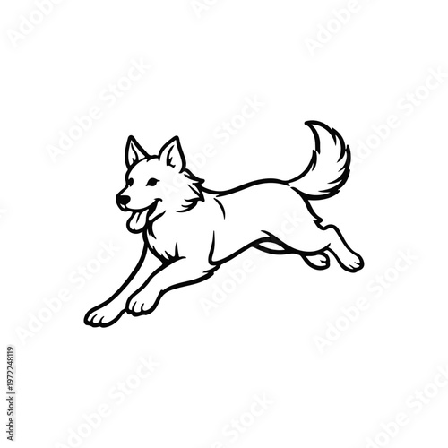 Dog zodiac line art illustration, Chinese New Year symbol, black outline animal design, years 1982, 1994, 2006, 2018, 2030